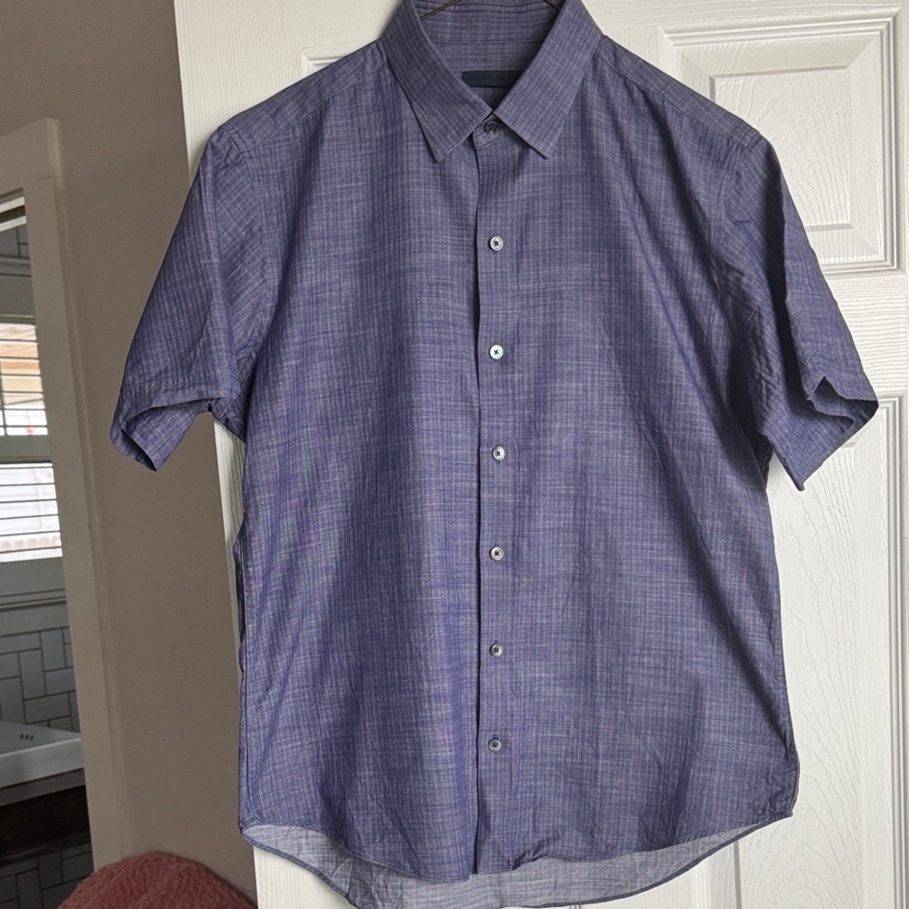 Zachary Prell Purple Short Sleeve Dress Shirt, Medium